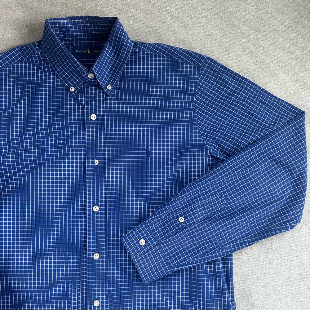 Ralph Lauren Royal Blue Windowpane Button-Down Shirt. Medium